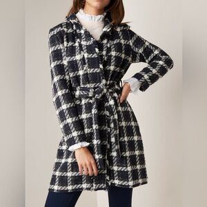 TED BAKER Karynet boucle check print fringe belt wrap‎ dress coat size 1 NWOT